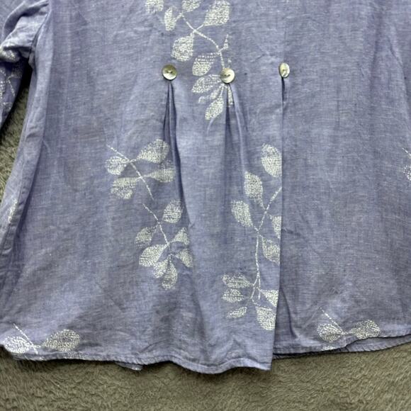 Habitat Clothes to Live In XS Linen Blend Blue Blouse Floral Button Up Coastal - Picture 8 of 10